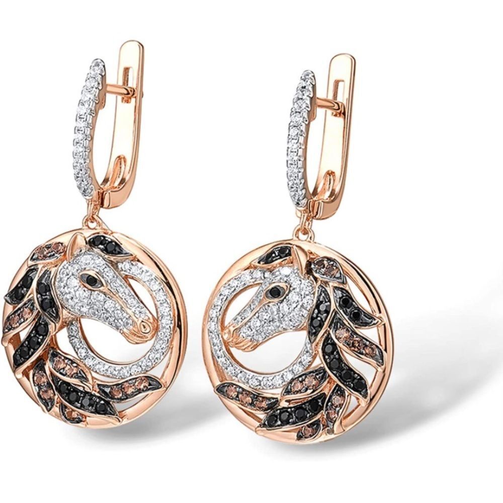 Chocolate Diamond Mustang Horse Earrings